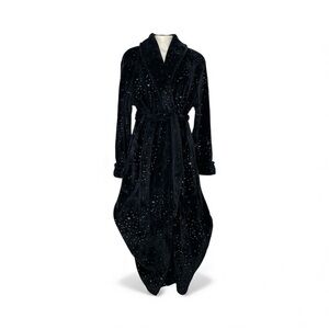 Jones New York Navy Plush Starry Velvet Robe S/M Belted Cozy Lounge